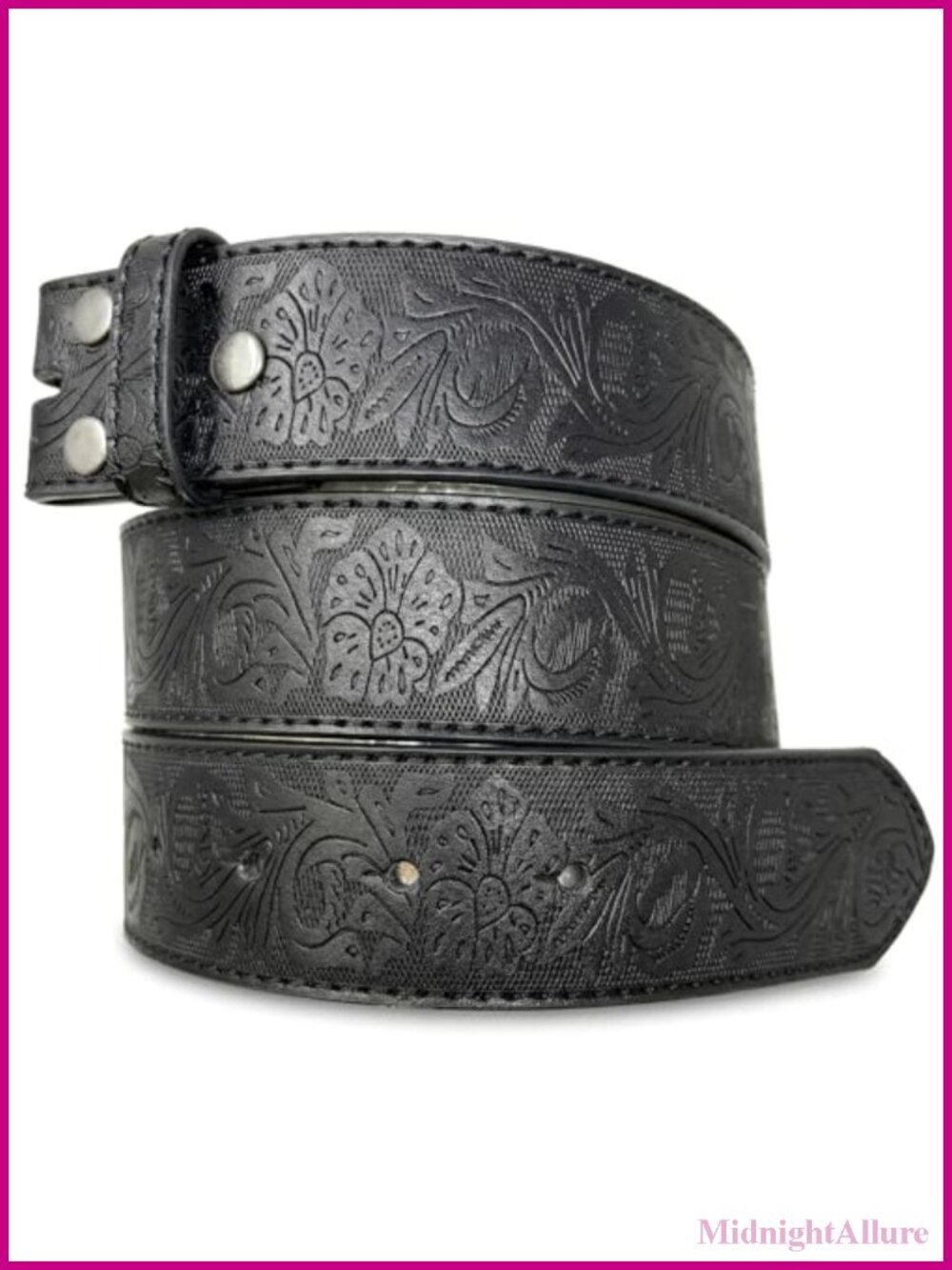 Womens Leather Western Belt Strap 1.5" Wide Embossed Flower Snap Buckle